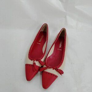 Prada Red & Beige Leather Flats with Tassel